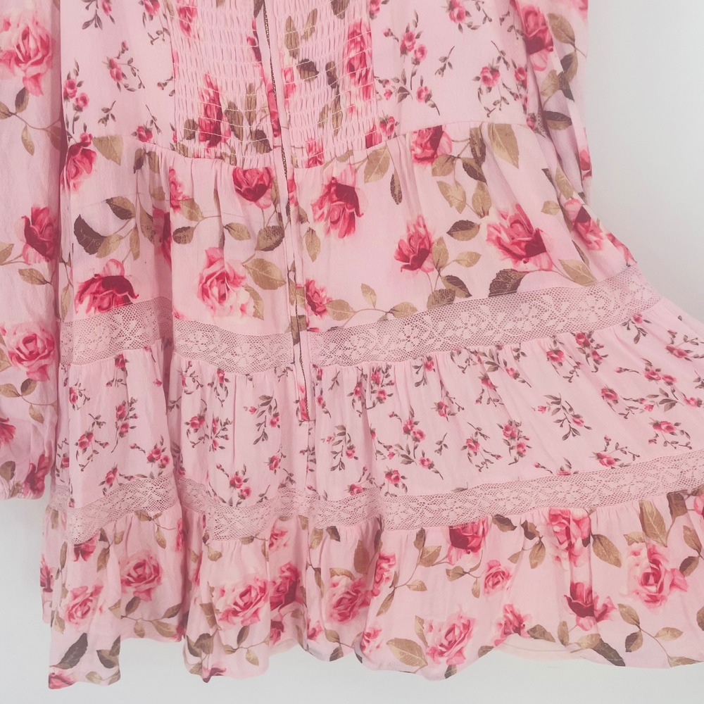 Altar'd State Kate Pink Floral Rose Lace Mini Dress size L Cottagecore Garden - Picture 16 of 16